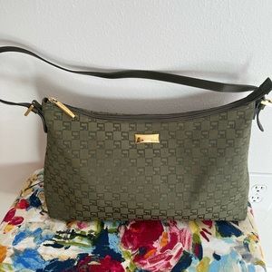 St. John Olive green canvas and leather shoulder bag